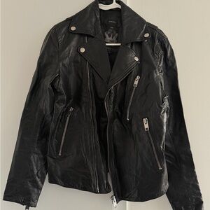 Diesel Black Leather Jacket with Silver Accents